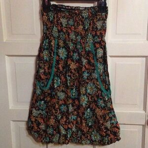 Xhilaration Black and Teal Floral Strapless MIDI Dress